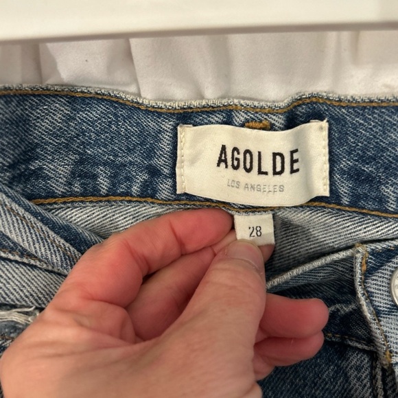 Agolde Light Blue Ripped Straight Leg Jeans - Picture 5 of 6